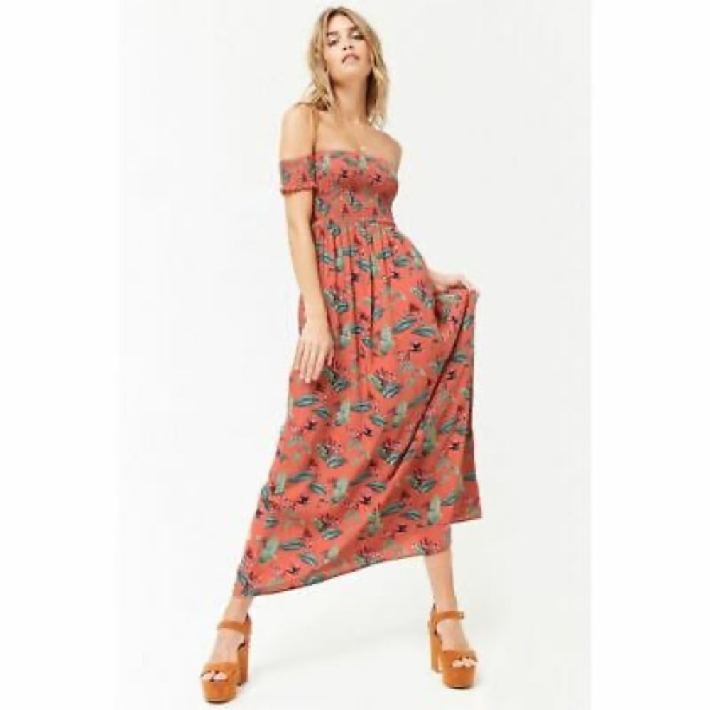 New Floral Off-the-Shoulder Maxi Dress - Birds of Paradise print